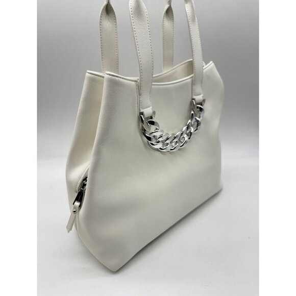 INC Trippii faux-leather chain detail women's tote bag - White / Silver (Used) - Picture 10 of 11